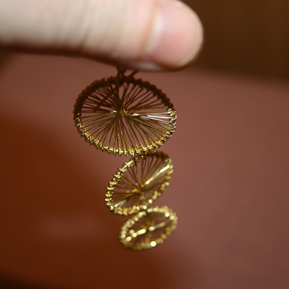 Gold Wired Triple Circle Dangling Earrings - Picture 3 of 3